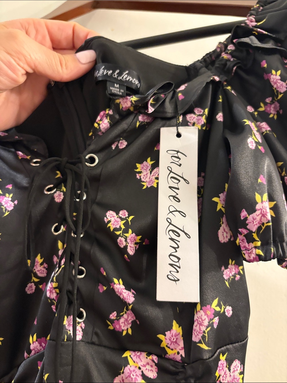 For Love & Lemons Black Floral Mini Dress - Picture 3 of 3